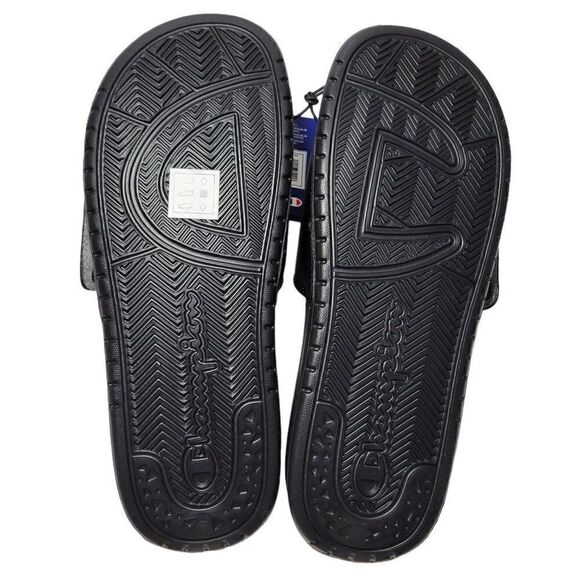 Champion Unisex Slide Sandals Men Size 7 Women Size 9 Black Hook & Loop Closure - Picture 9 of 12